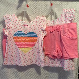 NWT Little Girls Matching Outfit Set w/ Pink Polka Dots & Rainbow Heart